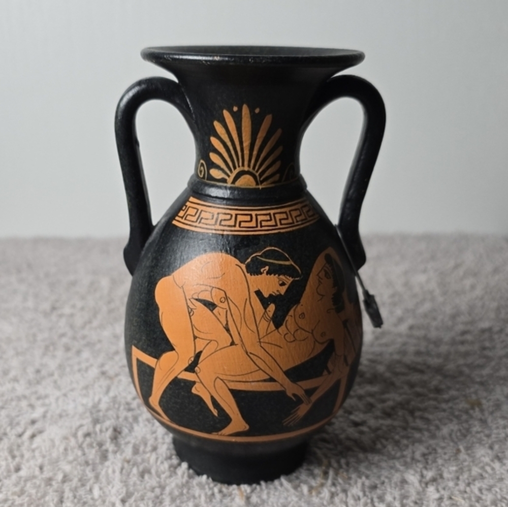 Vintage Greek Black and Orange Vase